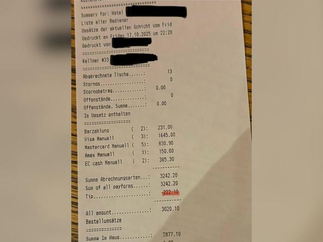 Auf der Abrechnung seien bereits 2,5 Prozent ihres Trinkgelds abgezogen. Die Summe müsse sie an die Küche abgeben.