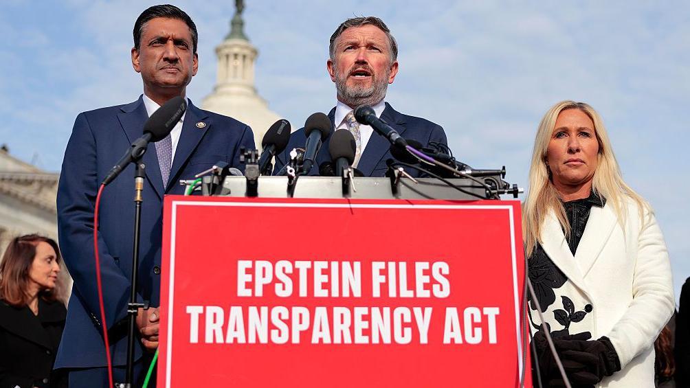 Greene spoke at a press conference alongside US lawmakers and Epstein's accusers at the US Capitol in September