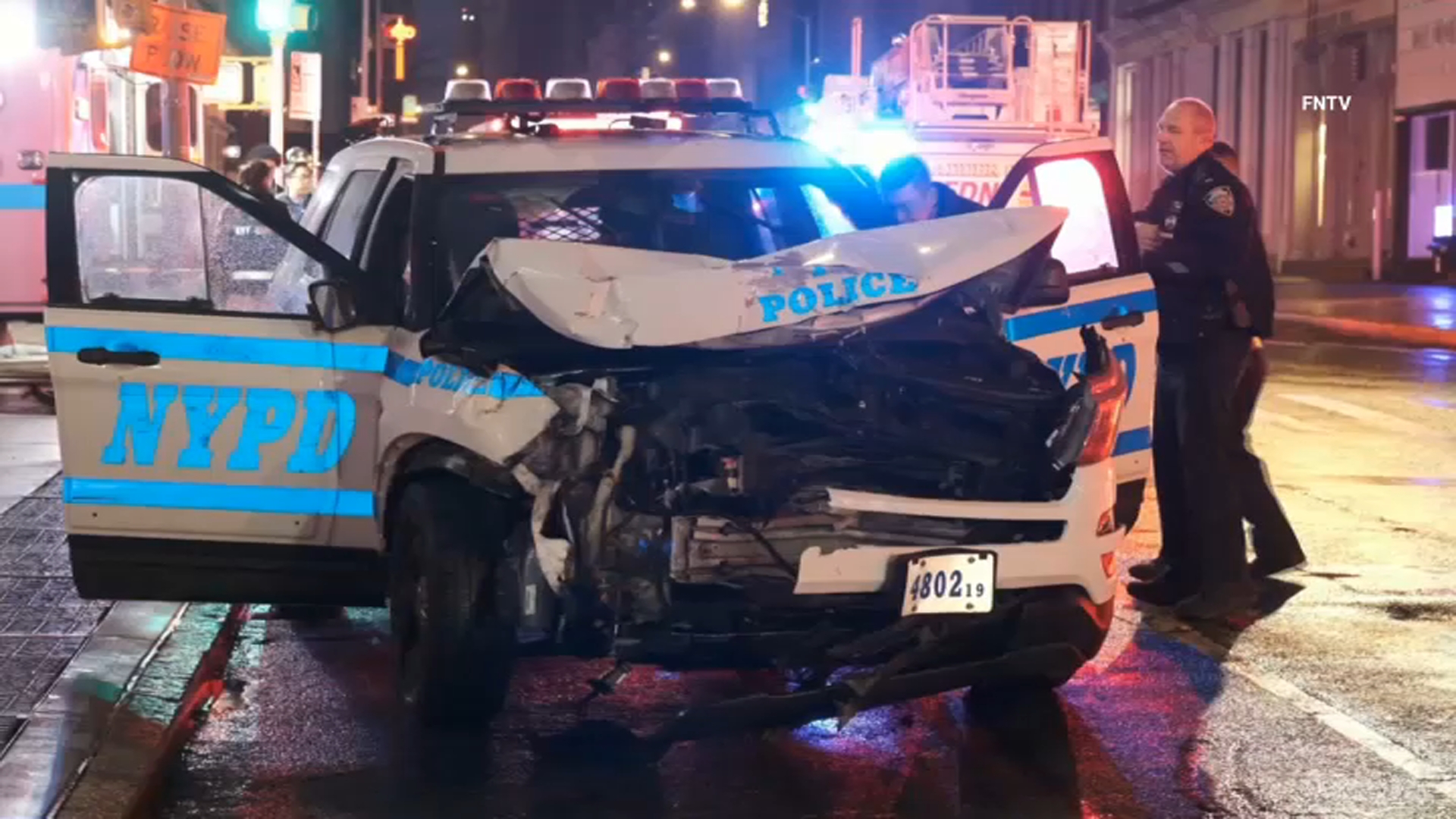 NYPD SUV plows into tour bus, causing chain-reaction crash into hotel