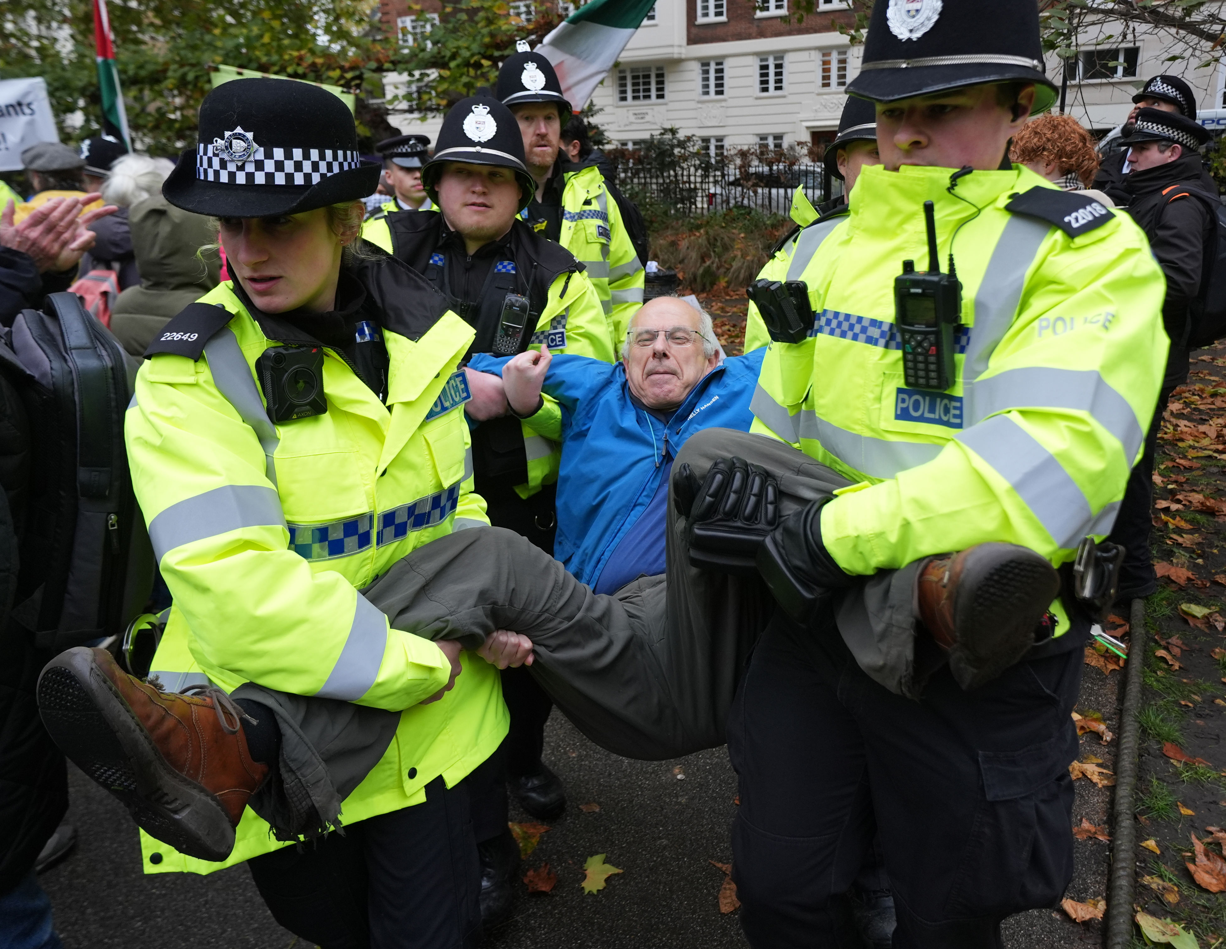Gil Murray being arrested for the sixth time over showing support for Palestine Action (PA Wire)