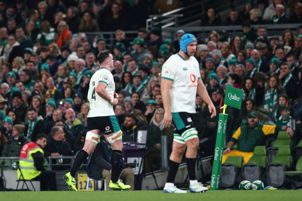 Why was Ireland lock Ryan sent off against South Africa?