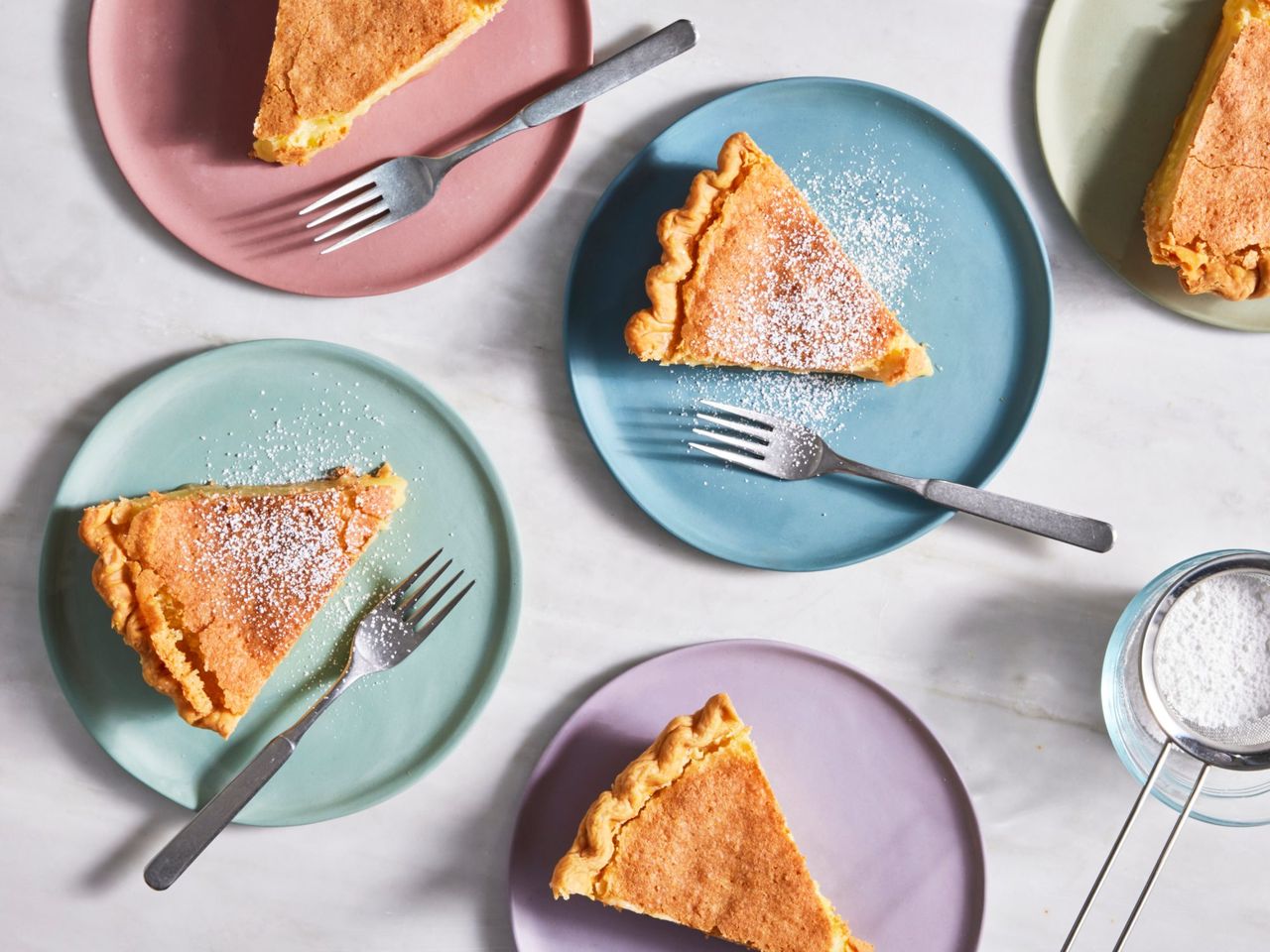 plates with slices of chess pie
