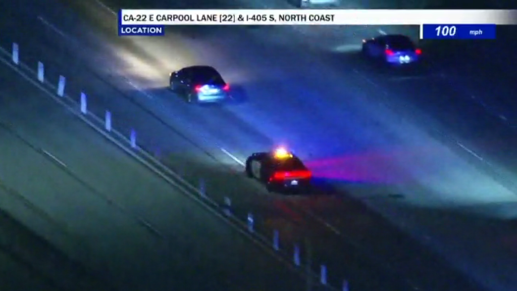 CHP pursuit with speeding driver loops from LA County to Orange County ...