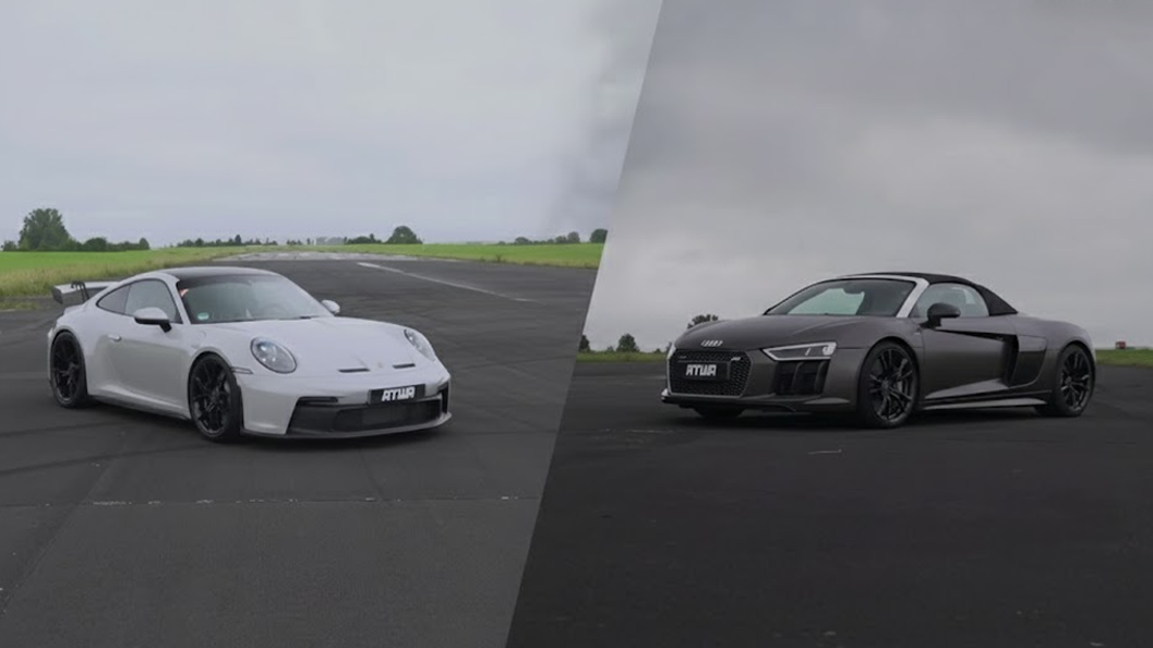 Porsche 992 GT3 vs. Audi R8 V10 Drag Race