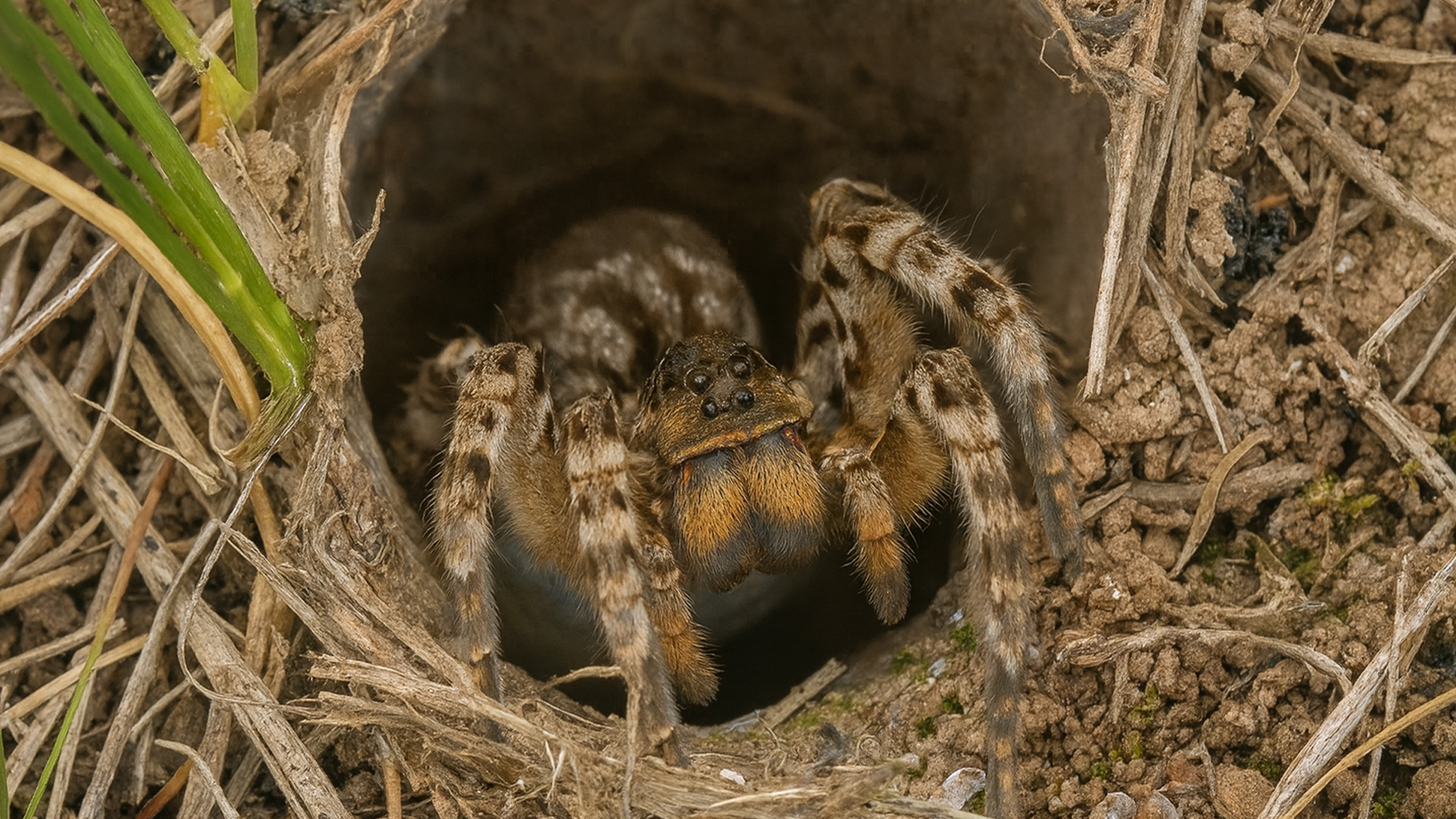 What Is This Female Spider Guarding In Her Burrow?