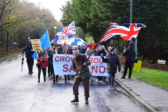 Protesters during an anti-immigration protest near Crowborough Training Camp in East Sussex (James Manning/PA) (PA Wire)