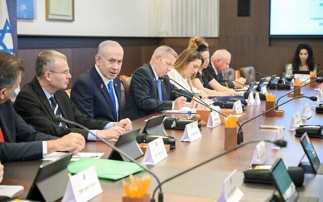 Prime Minister Benjamin Netanyahu leads a cabinet meeting in Jerusalem on November 23, 2025 (Ma’ayan Toaf/GPO)