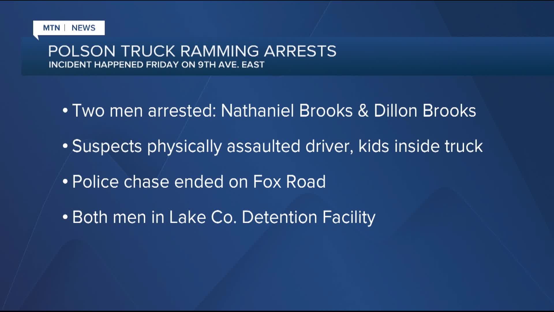 Two men arrested after ramming vehicle with children inside in Polson