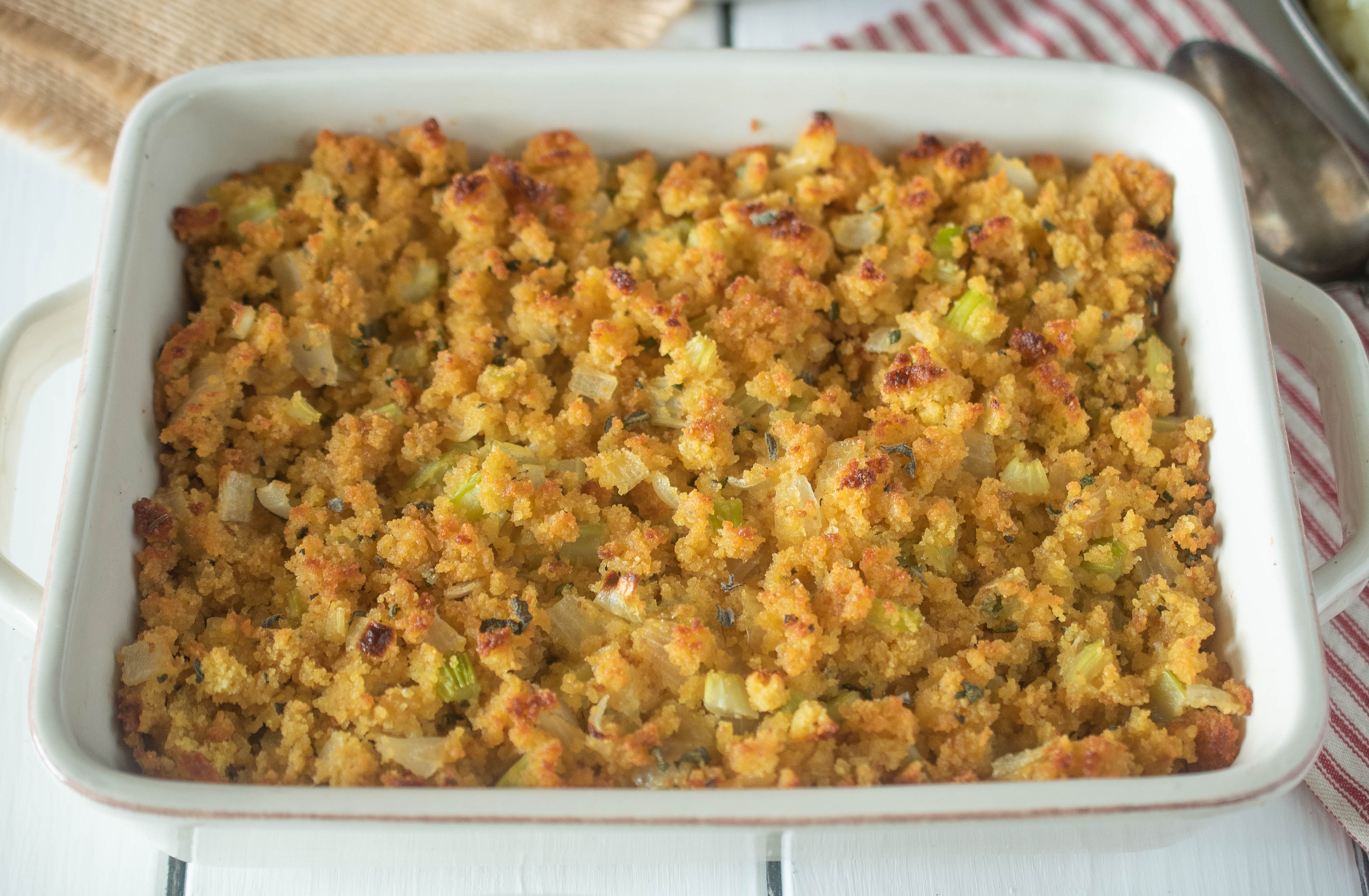 Thanksgiving cornbread, sage and onion stuffing (dressing).
