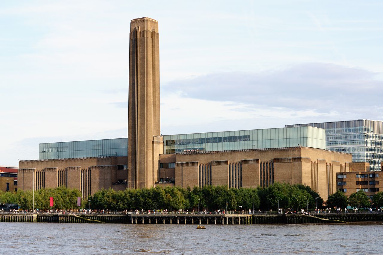Beautiful view of Tate Modern from the water in London, England.