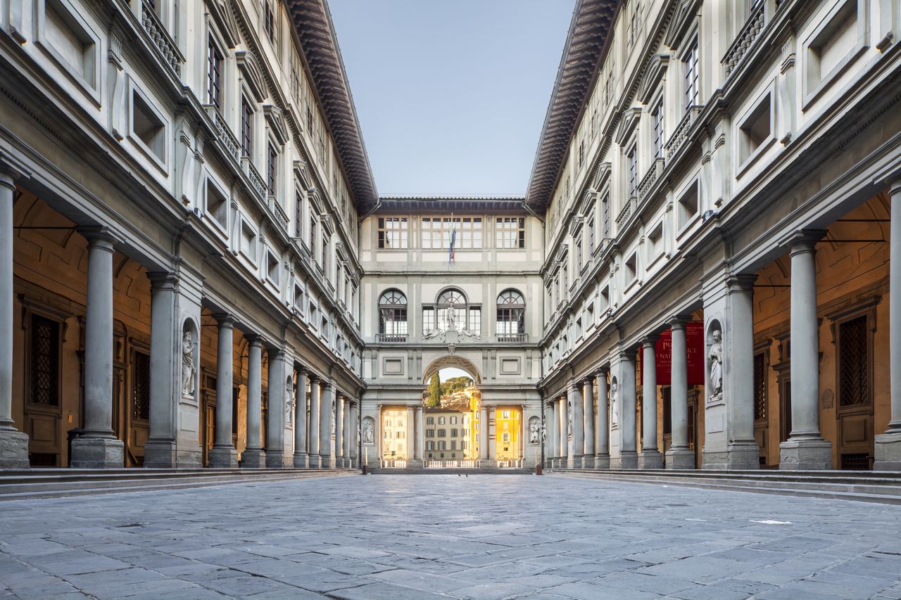 Courtyard of the Uffizi Gallery in Florence, Italy