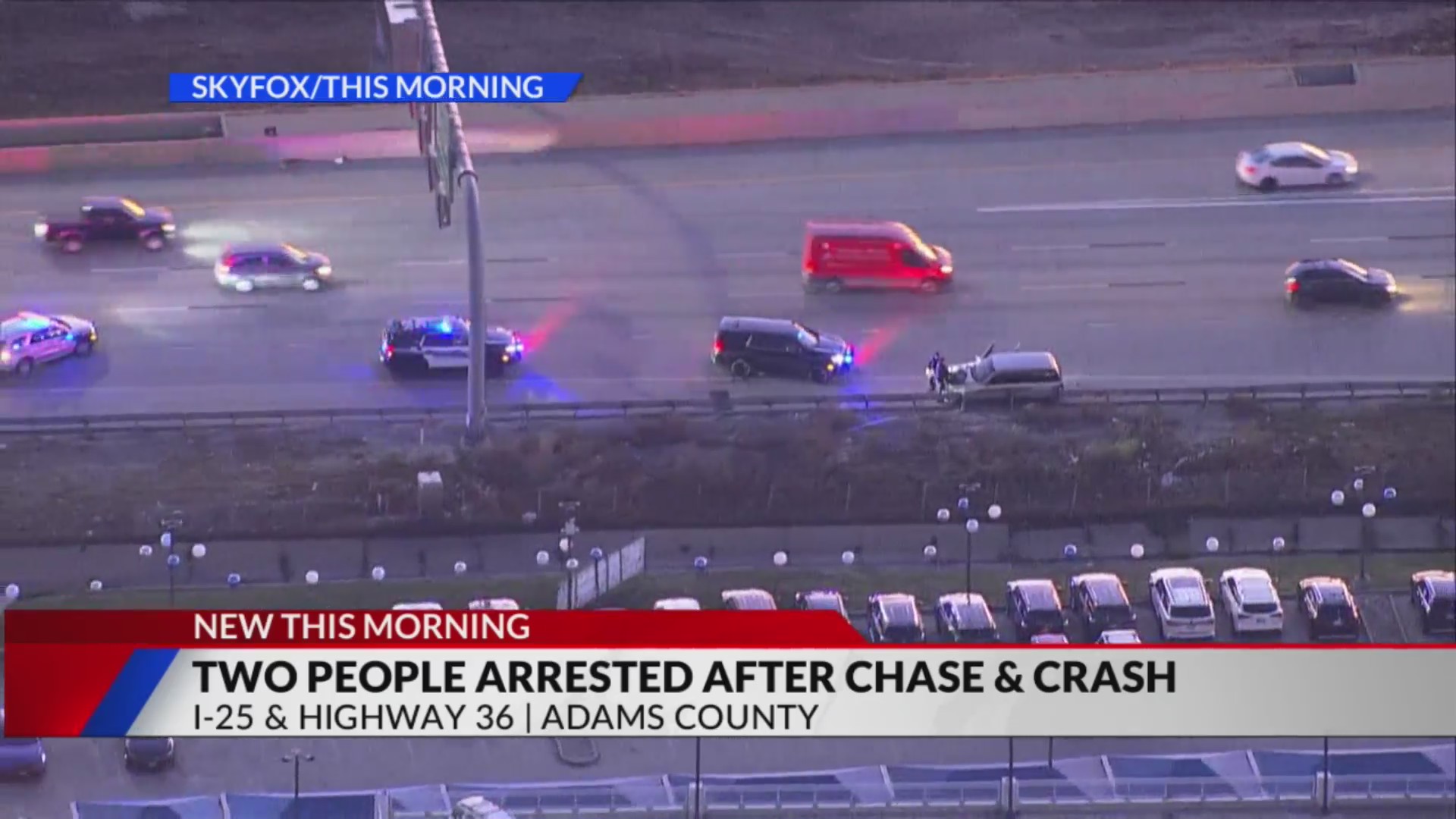 2 arrested after chase, crash on I-25 in Adams County