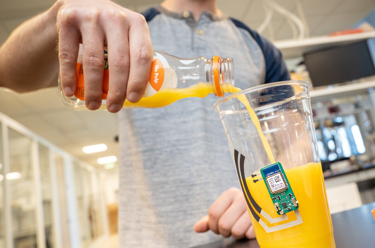 Sweat-powered sticker turns your drinking cup into a health sensor