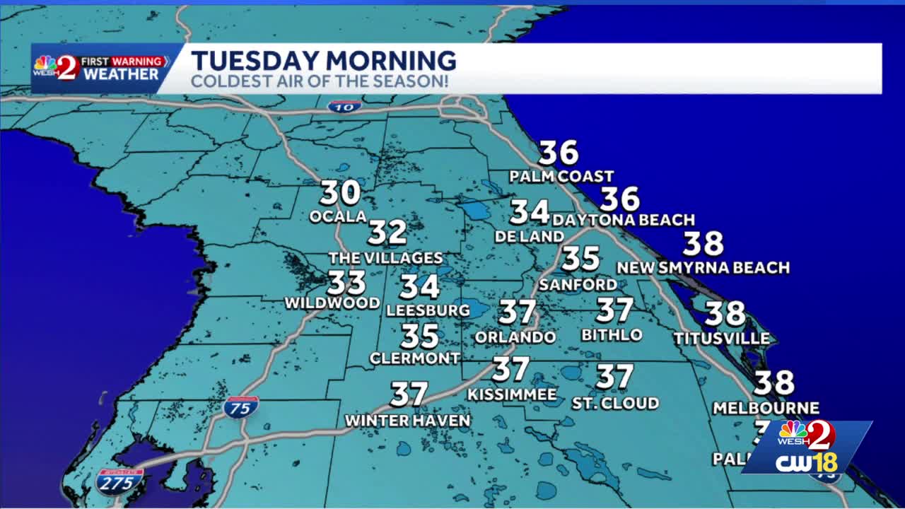 Arctic blast to brings temps down to low 20s in parts of Central Florida