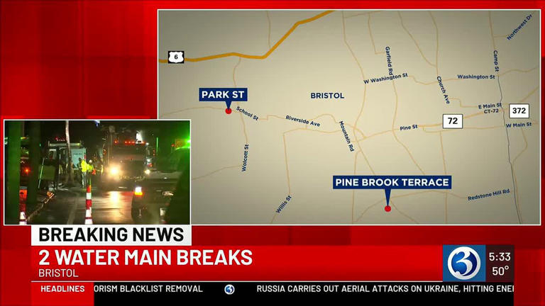 Crews work to repair 2 water main breaks in Bristol