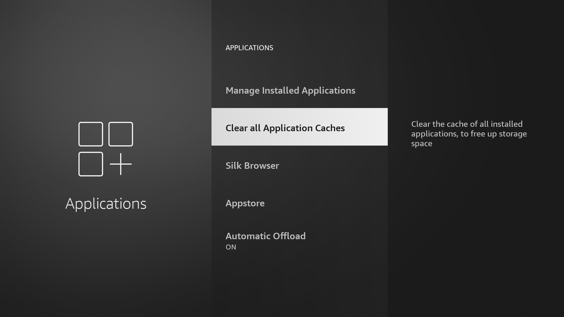 Clear all application caches on a Fire Stick.