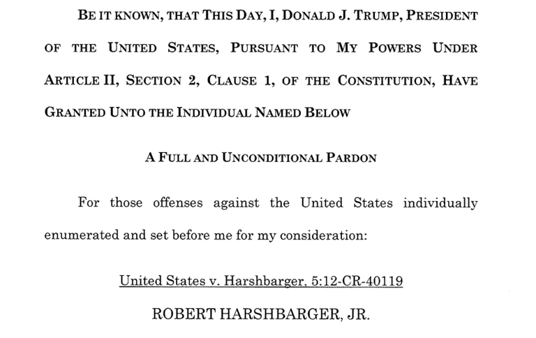 President Trump pardons Rep. Harshbarger’s husband