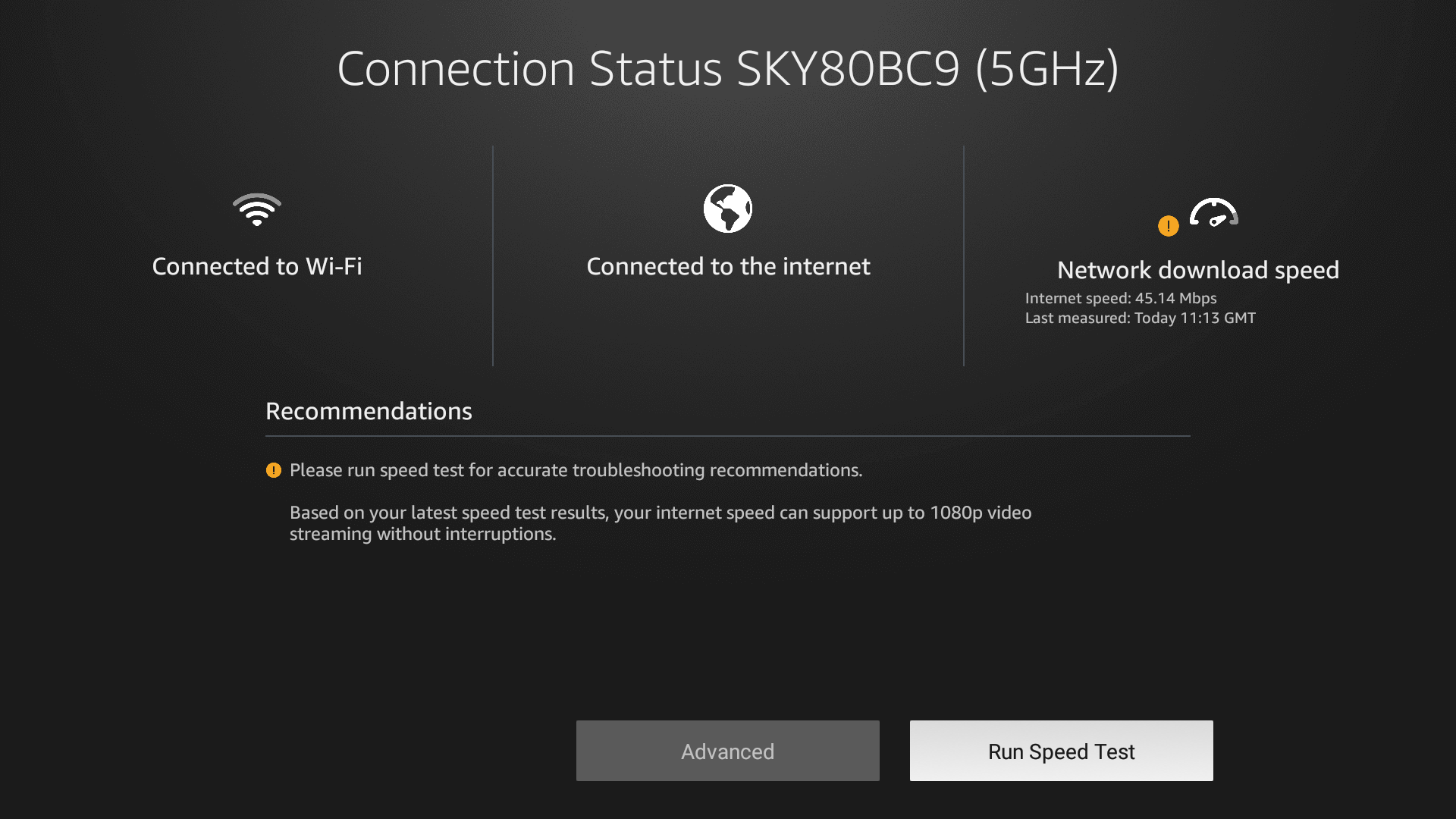 Running a speed test on a Fire Stick.