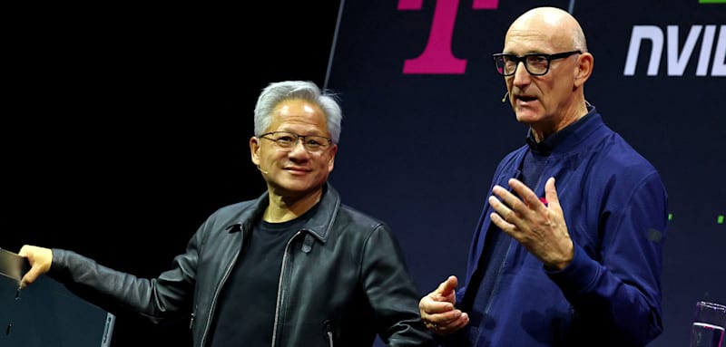 NVIDIA CEO Jensen Huang and Tim Hoettges, CEO of Deutsche Telekom introduce their