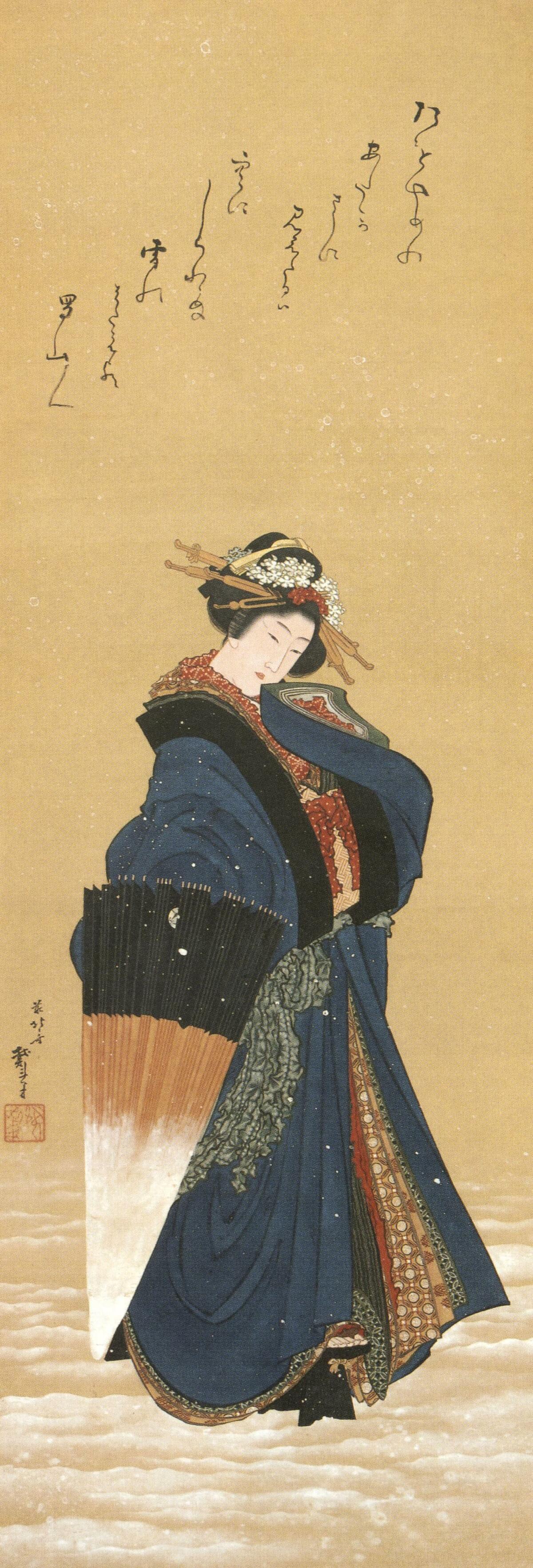 Hokusai's painting of woman sells for record 621 mil. yen at auction