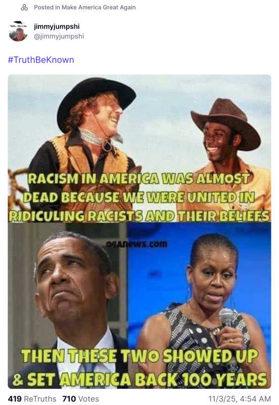 Trump Reposts Meme Blaming the Obamas for Racism in America