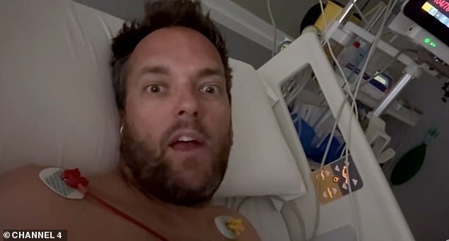 Jon later updated Channel 4 viewers from his hospital bed after being rushed to hospital 