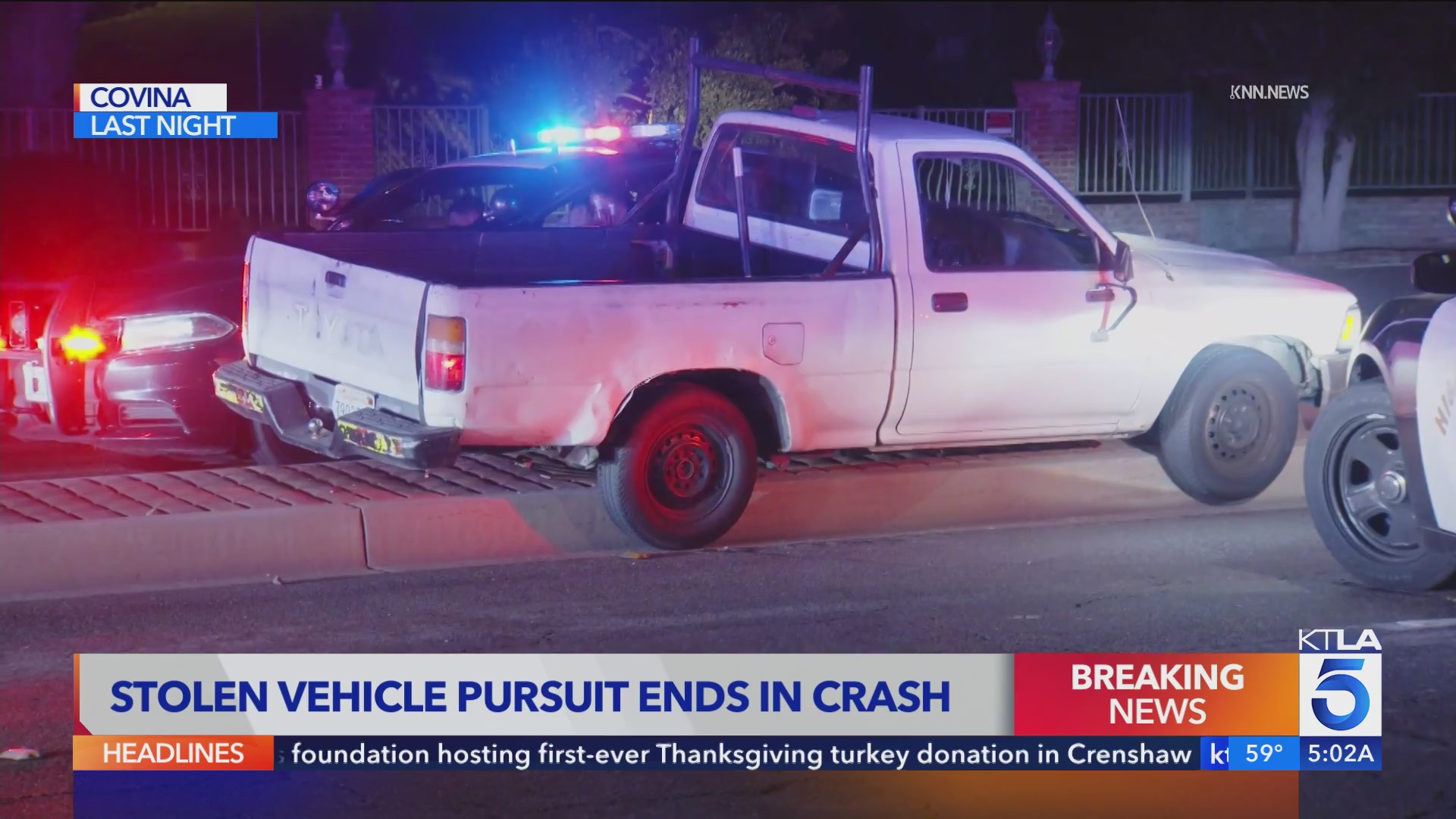 Pursuit of stolen old pickup truck ends in crash, arrest in L.A. County