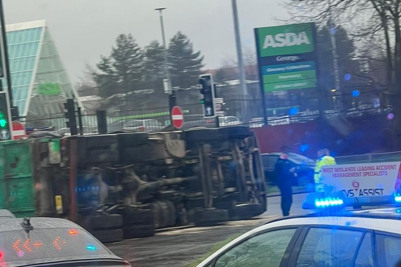 Small Heath crash update after lorry overturns on island near Asda