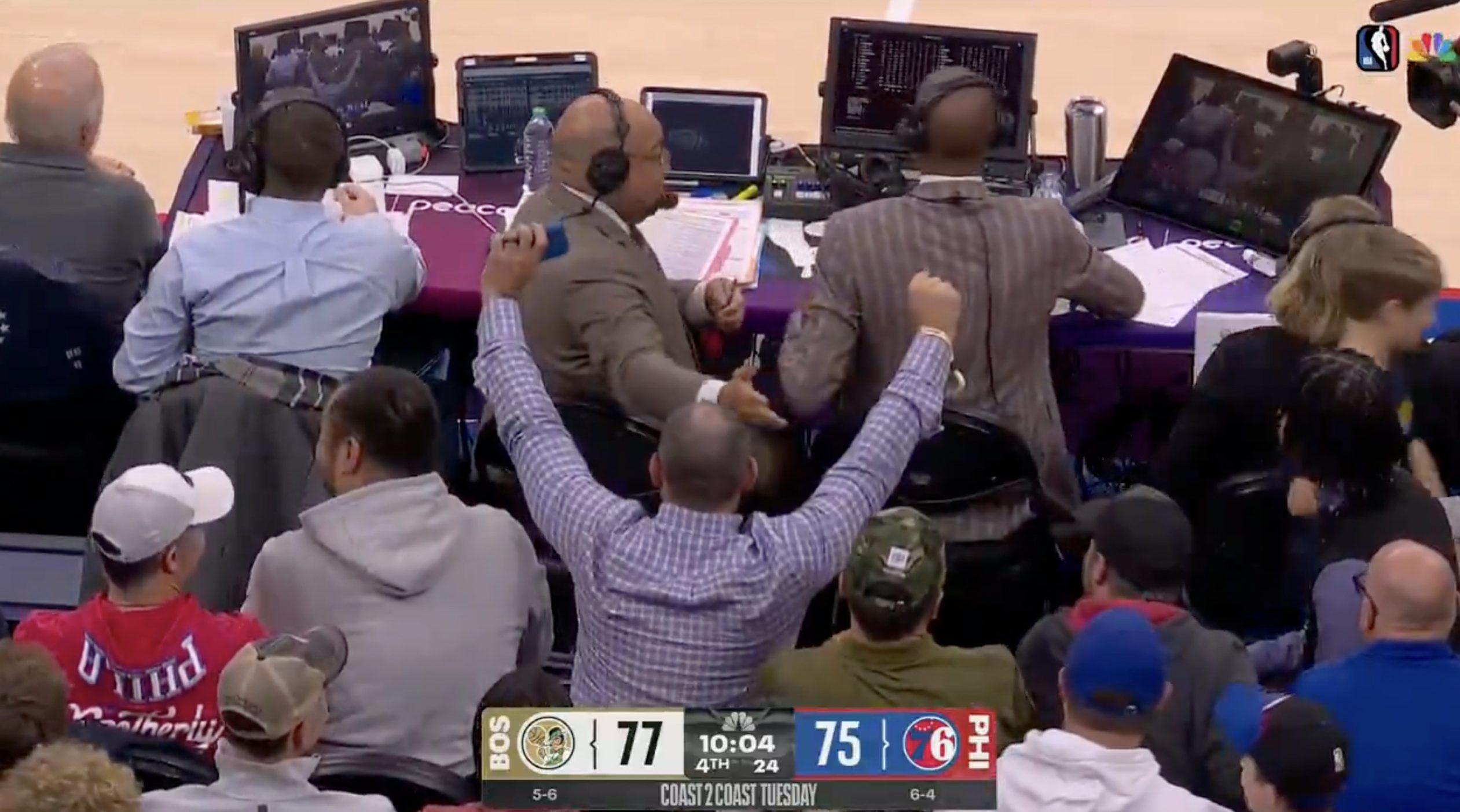 Mike Tirico interviews unruly fan during NBC broadcast