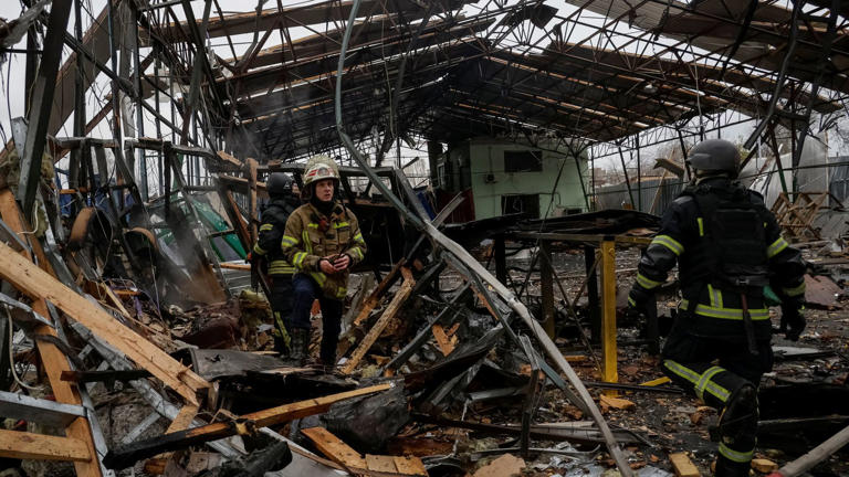 Site of a Russian drone strike in Kharkiv, Ukraine, on 12 November, 2025