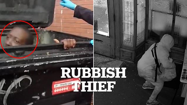Moment burglar hiding in bin arrested after stealing expensive glasses