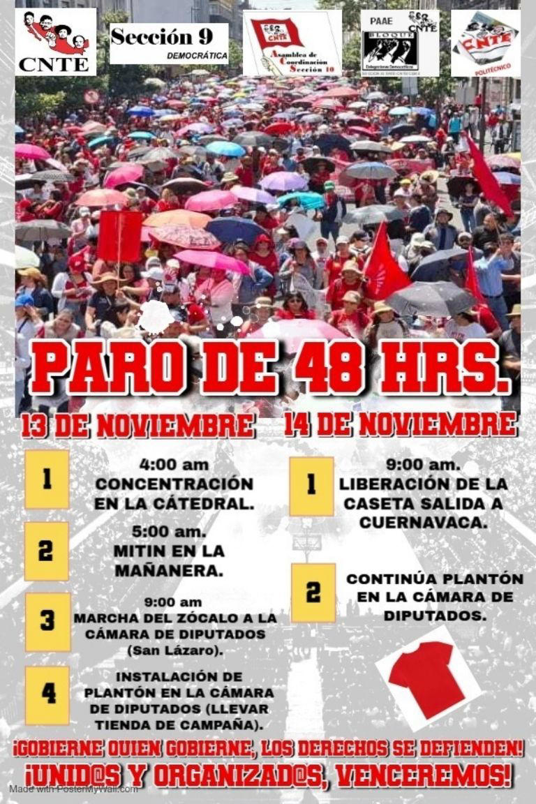 Paro 48 horas CNTE 13 y 14 de noviembre: minuto a minuto de la mega ...