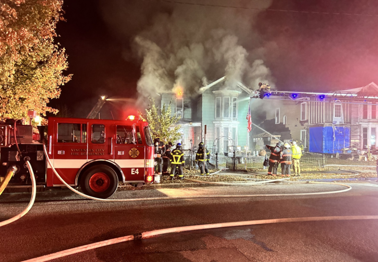 Firefighters battle house fire on Broadway Street in Vincennes