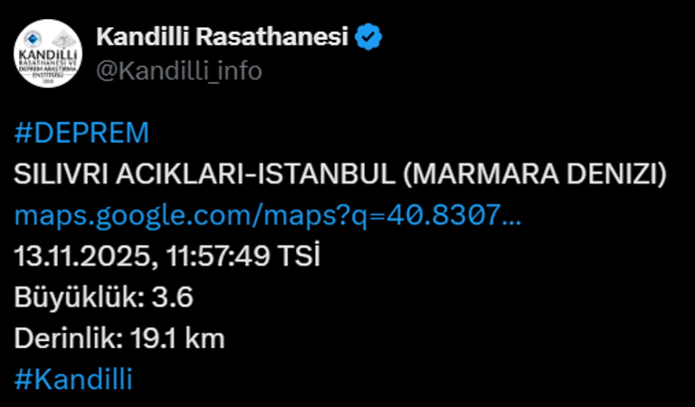 SON DAKİKA DEPREM HABERİ: Marmara Denizi Silivri açıklarında 3.4 şiddetinde deprem!