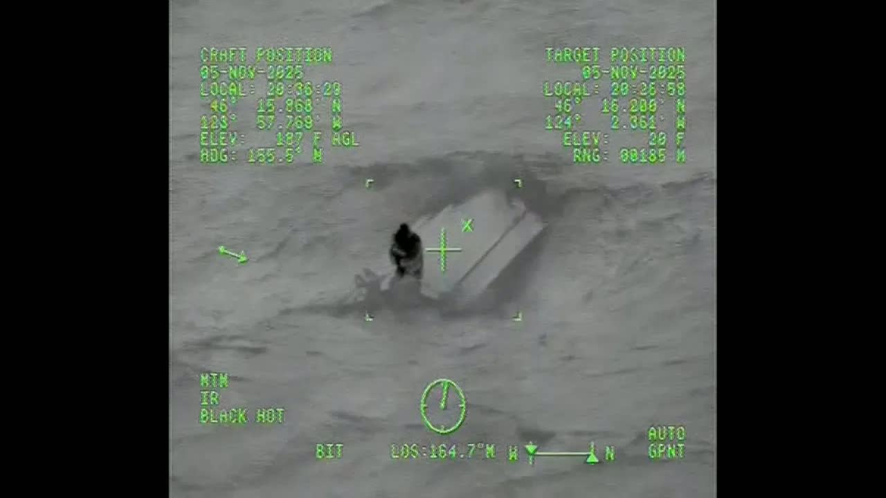 Footage of Coast Guard Saving Father and Son from Overturned Boat