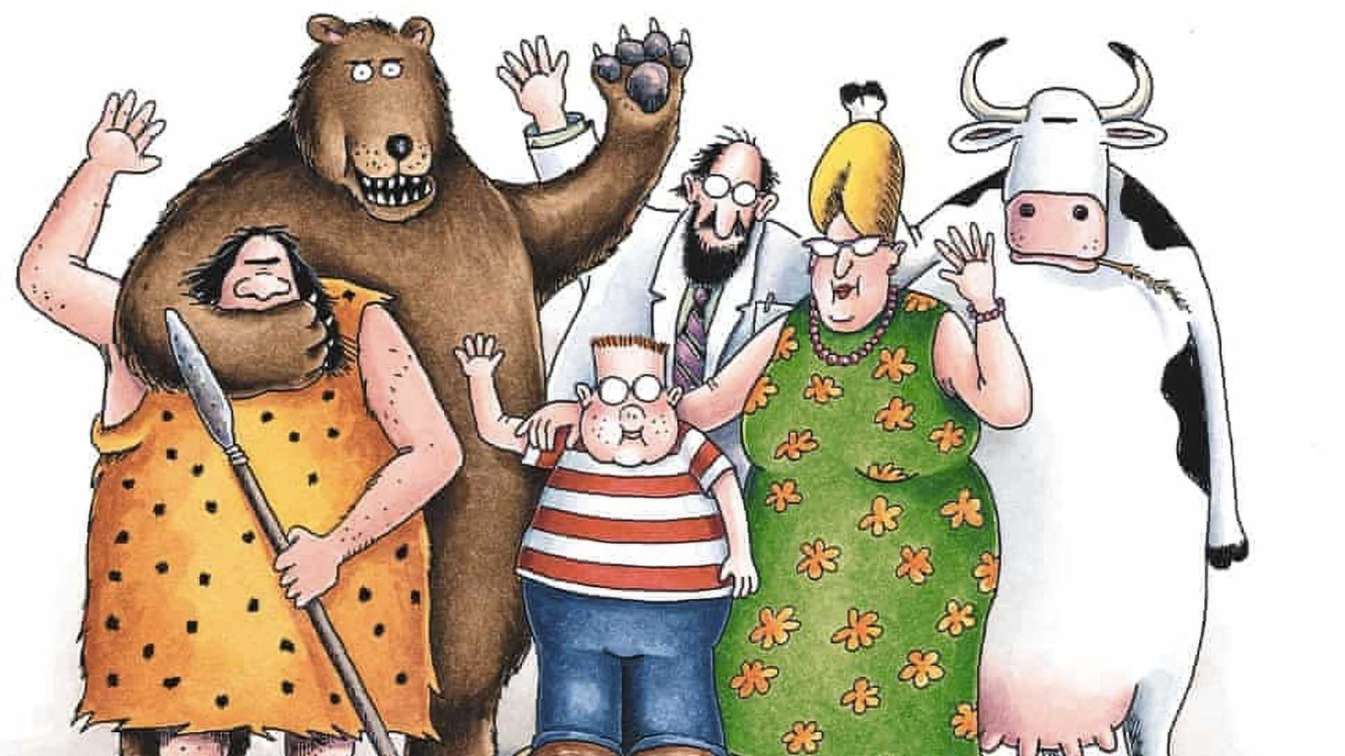 The Far Side characters waving