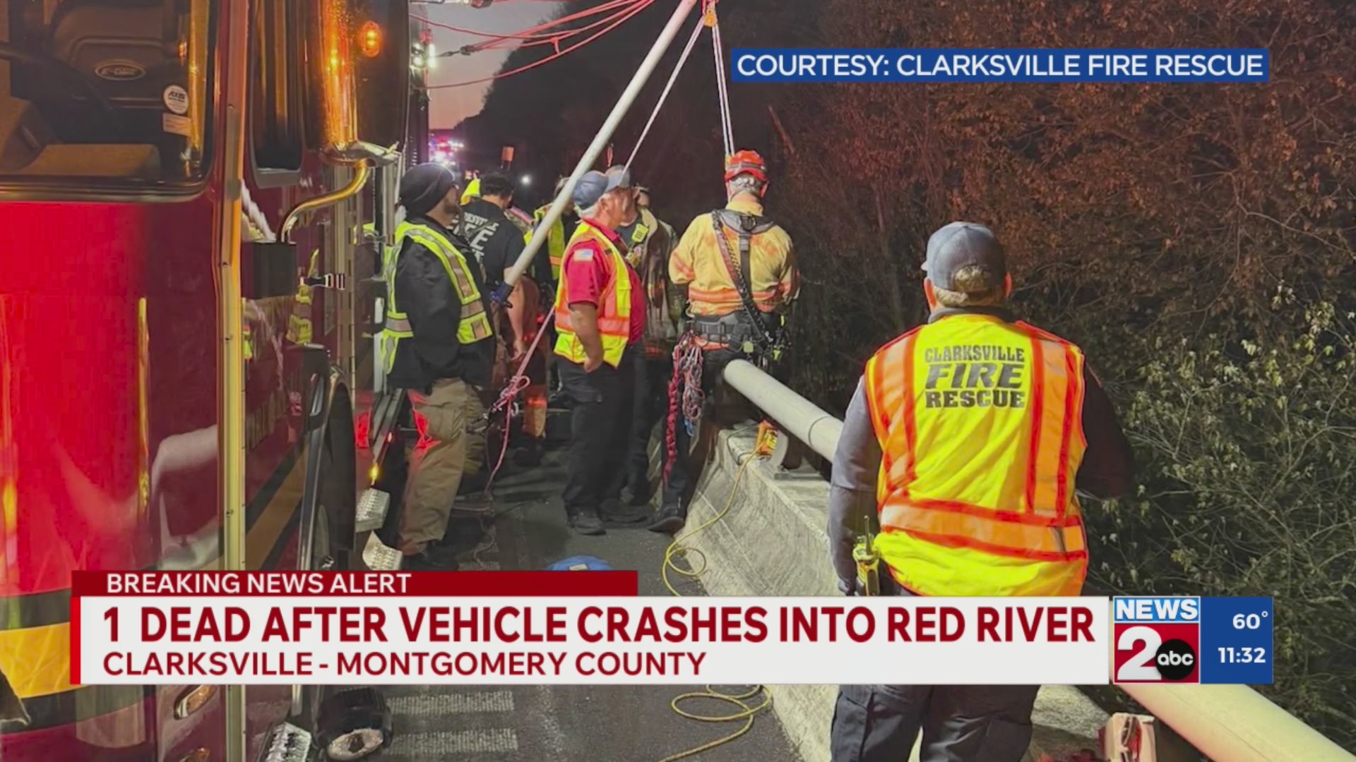1 dead after truck crashes into Red River in Clarksville