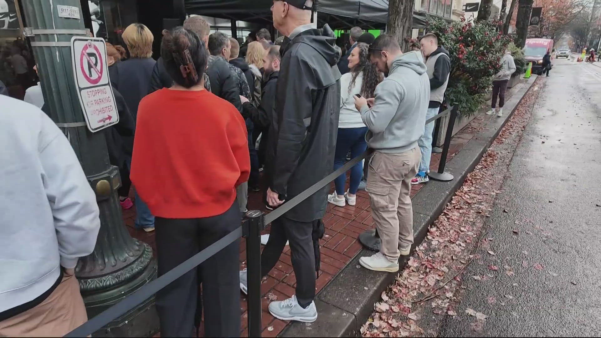 Shoppers line up for opening of Nike store in downtown Portland