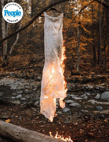 Christine Genevieve Photography Lindsay Hordal's wedding dress on fire