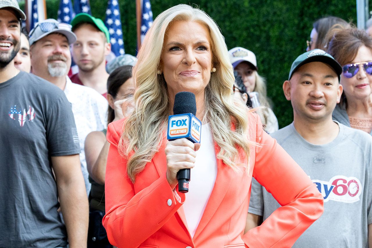 Janice Dean gives a weather forecast during 'Fox & Friends All-American Summer Concert Series' at Fox News Channel Studios on June 14, 2024 in New York City.