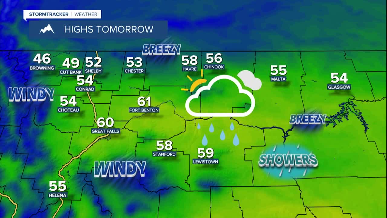 Windy and cooler with scattered rain and mountain snow showers on Friday