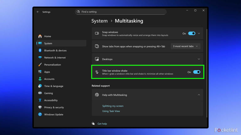 Title bar windows shake setting Windows 11.