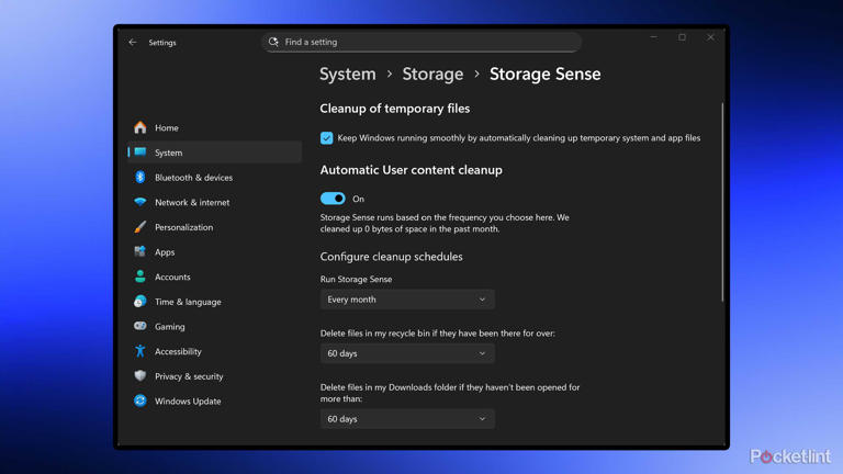 Storage sense Windows 11 setting.