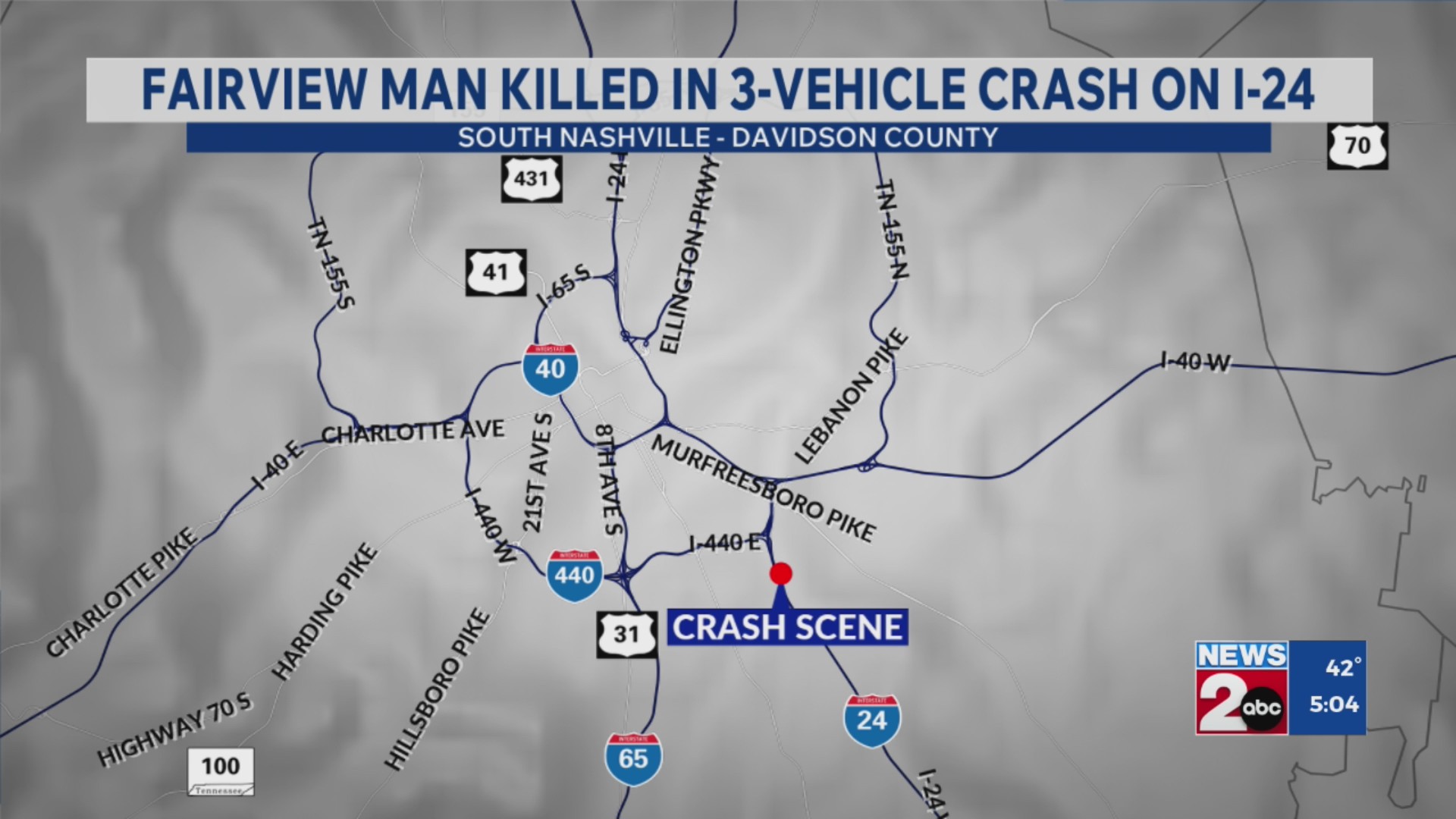 Fairview man killed in 3-vehicle crash on I-24