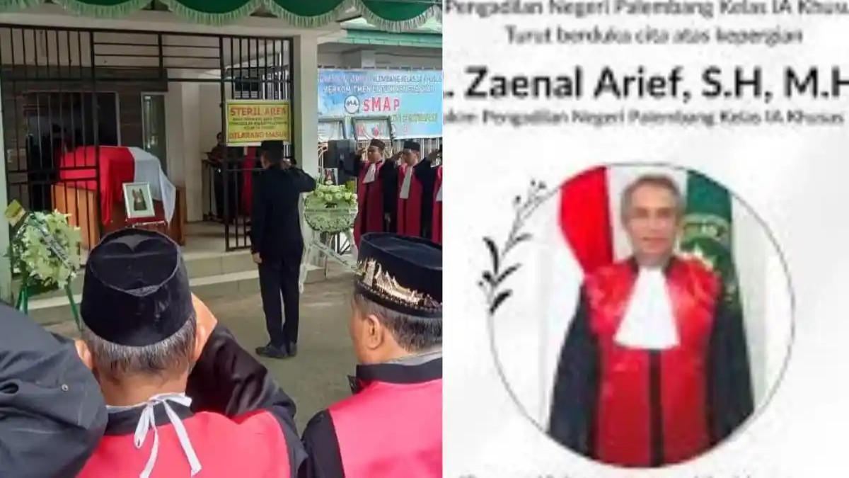 KEMATIAN HAKIM - (Kiri ke kanan) Prosesi penghormatan terakhir terhadap Hakim Raden Zaenal Arif yang ditemukan meninggal dunia di kamar kos. (Instagram @pnpalembang)