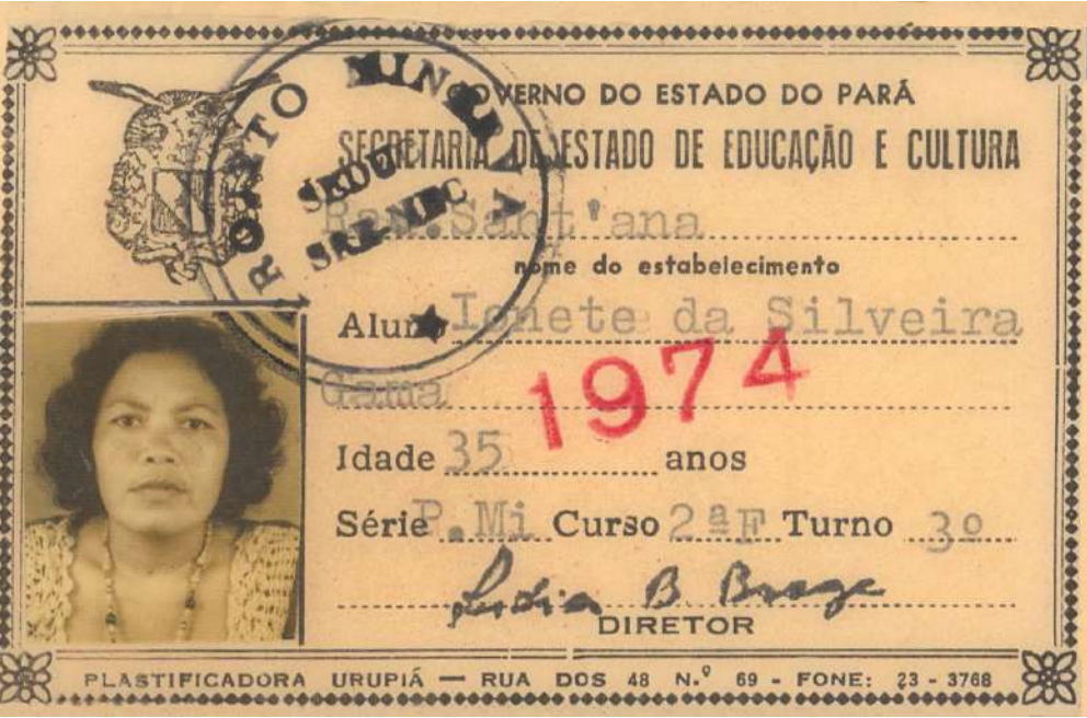 Carteira de estudante de Dona Onete quando ela tinha 35 anos de idade