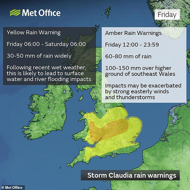 Storm Claudia sparks travel chaos as heavy rain and 70mph winds batter ...