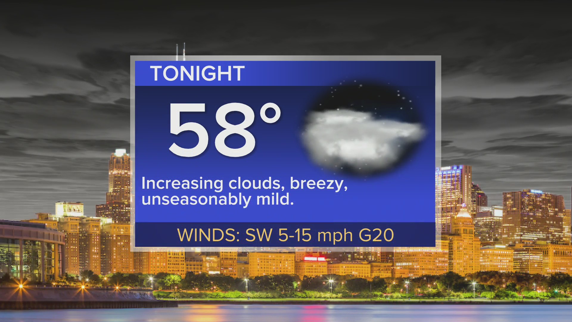 Tonight: Increasing clouds, breezy and unseasonably mild