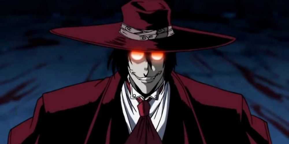 Hellsing's Alucard making a sinister smile in a screenshot from the anime.
