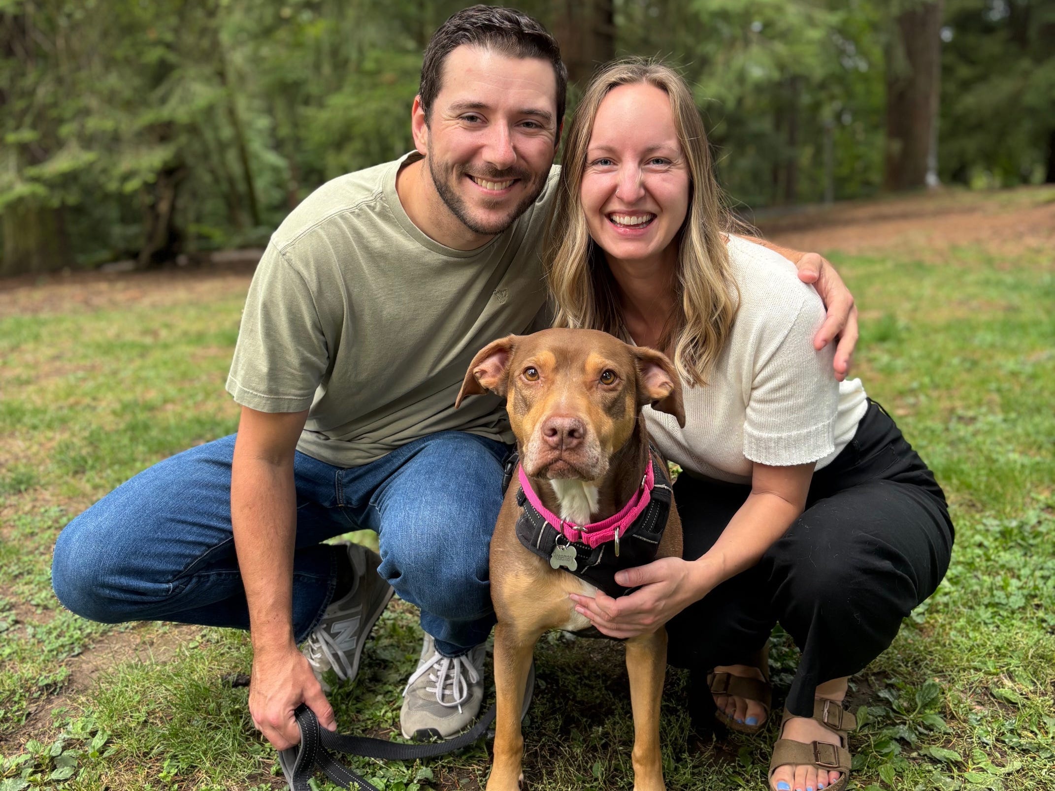 Stephanie Mork and her boyfriend and dog